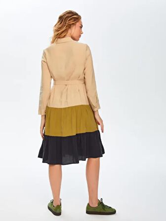 Parçalı Etekli Renk Bloklu Modallı Gömlek Elbise 69224