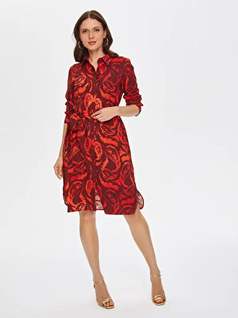 Paisley Desen Viskon Gömlek Elbise 69222