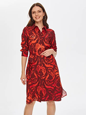 Paisley Desen Viskon Gömlek Elbise 69222