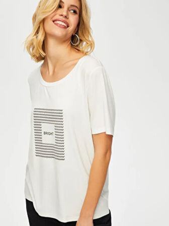 Önü Brıght Baskılı Yuvarlak Yaka T-Shirt 69544