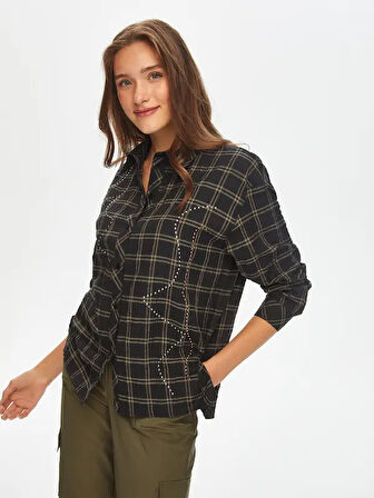 Trok Taşlı Kareli Krinkl Gömlek 69314