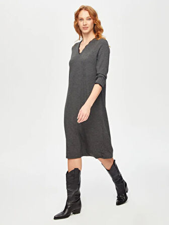 Dantel Detaylı V Yaka Örme Elbise 69225