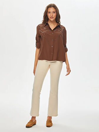 Trok Taş Süslemeli Modallı Gömlek 69313