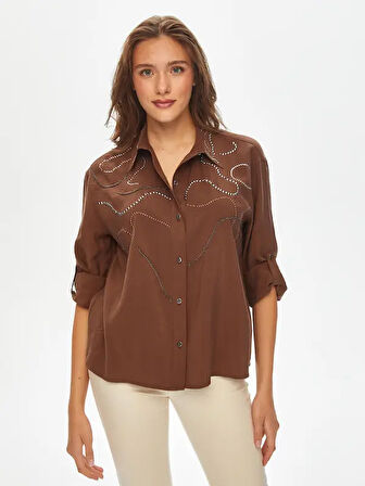 Trok Taş Süslemeli Modallı Gömlek 69313