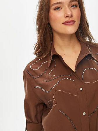 Trok Taş Süslemeli Modallı Gömlek 69313