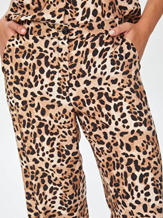 Leopar Desen Wıde Leg Fıt Viskon Pantolon 69496