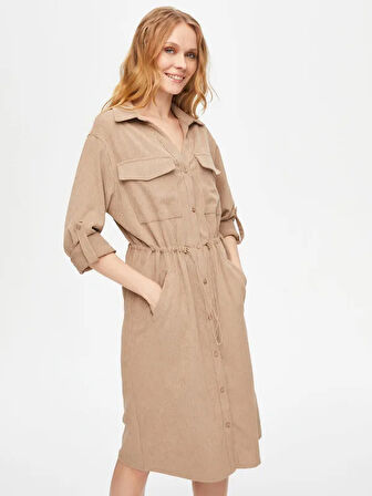 Kendinden Dokulu Şönil Gömlek Elbise 69228