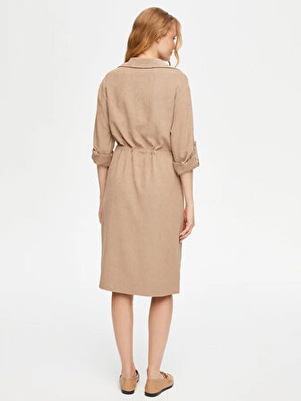 Kendinden Dokulu Şönil Gömlek Elbise 69228