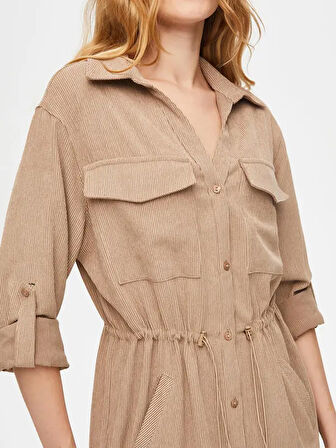 Kendinden Dokulu Şönil Gömlek Elbise 69228