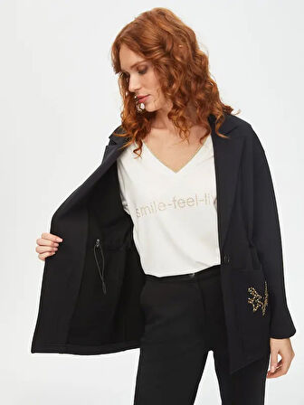 Trok Taş Detaylı Beli Tünelli Örme Ceket 69194