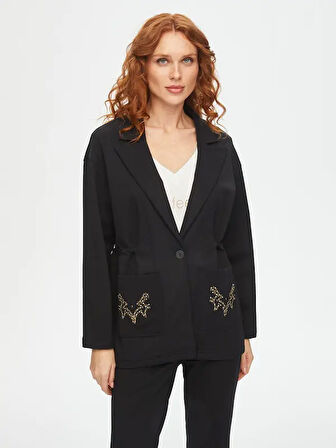 Trok Taş Detaylı Beli Tünelli Örme Ceket 69194