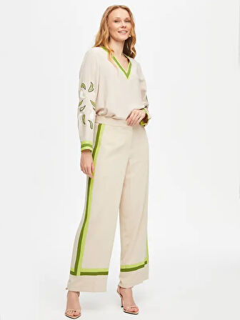 Kontrast Şeritli Wide Leg Fit  Pantolon 69471