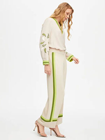 Kontrast Şeritli Wide Leg Fit  Pantolon 69471