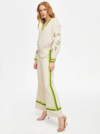 Kontrast Şeritli Wide Leg Fit  Pantolon 69471