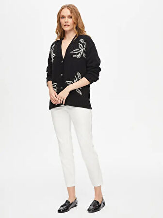 Çiçek Nakış Detaylı Triko Hırka 69652