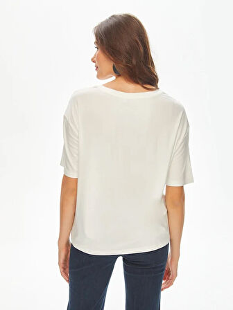 Baskı Ve Punto Nakış Detaylı Yuvarlak Yaka T-Shirt 69593