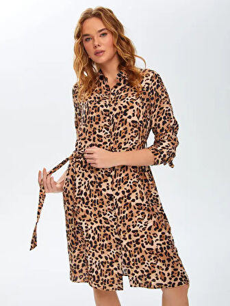 Leopar Desen Viskon Gömlek Elbise 69237