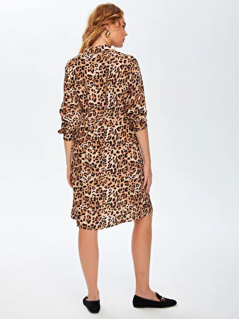 Leopar Desen Viskon Gömlek Elbise 69237