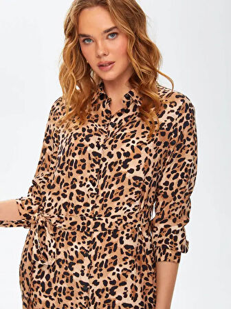 Leopar Desen Viskon Gömlek Elbise 69237