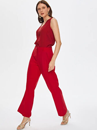 Wide Leg Fit Şık Krep Pantolon 69473