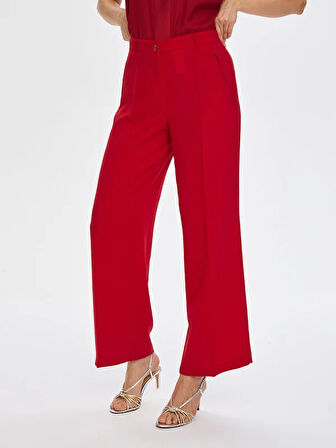 Wide Leg Fit Şık Krep Pantolon 69473