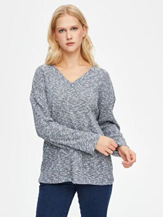 Melanj Triko Görünümlü Uzun Kollu Sweatshirt 69579