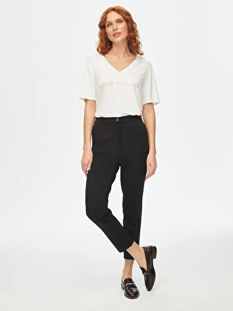 Önü Dikişli Slım Fit Diagonal Doku Örme Pantolon 69485