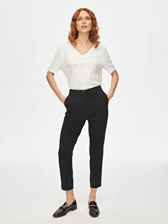 Önü Dikişli Slım Fit Diagonal Doku Örme Pantolon 69485