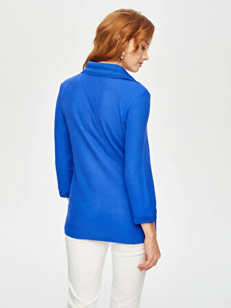 Triko Garnili Polo Yaka Örme Bluz 69148