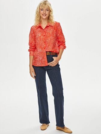 Faik Sönmez Soyut Çizgisel Desen Kadın Vual Gömlek 69321