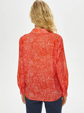 Faik Sönmez Soyut Çizgisel Desen Kadın Vual Gömlek 69321