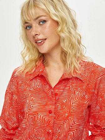 Faik Sönmez Soyut Çizgisel Desen Kadın Vual Gömlek 69321