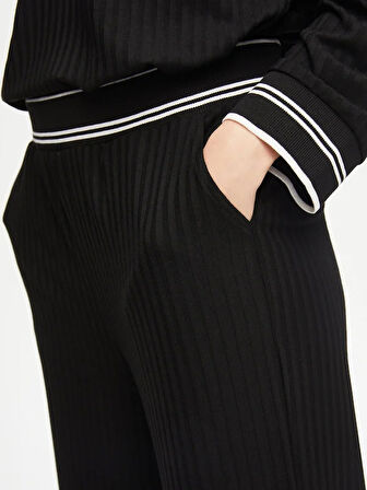 Relax Çizgili Ribana Detaylı Wide Leg Örme Pantolon 69767