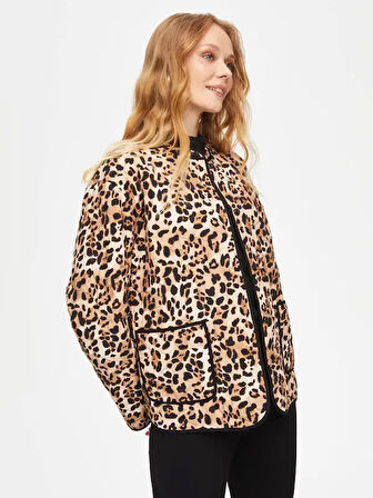 Leopar Desen Kapitone Ceket 69208