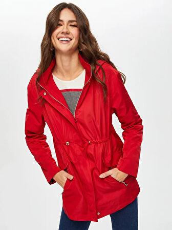 Çizgili Astarlı Kapişonlu Trençkot 013