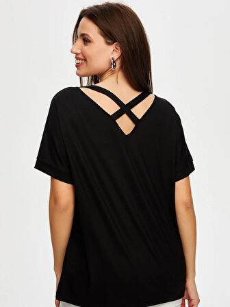 Yuvarlak Yaka Düşük Kollu T-Shirt B00003-1