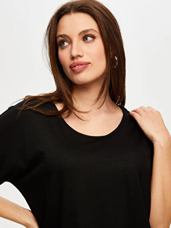 Yuvarlak Yaka Düşük Kollu T-Shirt B00003-1
