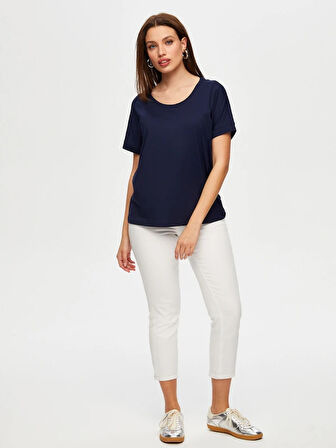 Yuvarlak Yaka Düşük Kollu T-Shirt B00003-1