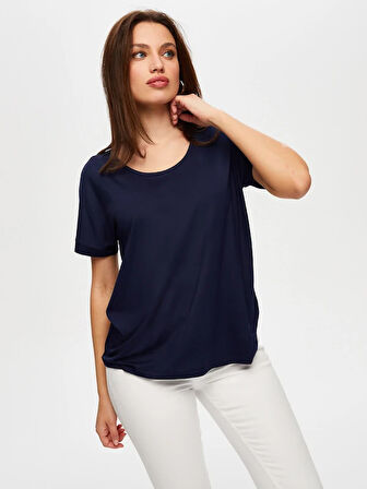 Yuvarlak Yaka Düşük Kollu T-Shirt B00003-1
