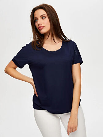 Yuvarlak Yaka Düşük Kollu T-Shirt B00003-1