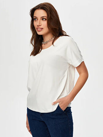 Yuvarlak Yaka Düşük Kollu T-Shirt B00003-1