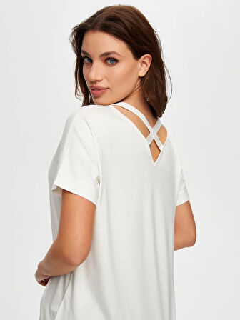 Yuvarlak Yaka Düşük Kollu T-Shirt B00003-1