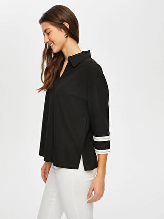 Zigzag Şeritli Polo Yaka Örme Bluz 004