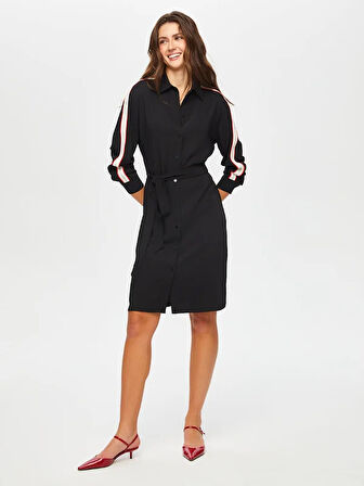 Renk Bloklu Zigzag Nakışlı Gömlek Elbise 004