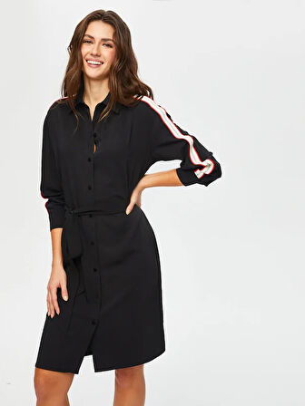 Renk Bloklu Zigzag Nakışlı Gömlek Elbise 004