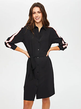 Renk Bloklu Zigzag Nakışlı Gömlek Elbise 004