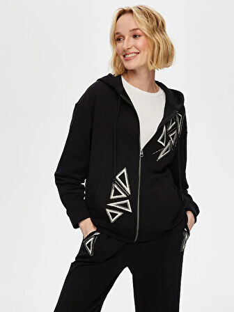 Boncuk Ve Nakış Detaylı Kapişonlu Eşofman Üst S25ESU002