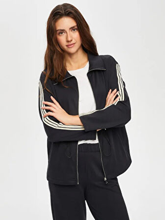 Zigzag Şerit Detaylı Beli Tünelli Modallı Eşofman Üst 007