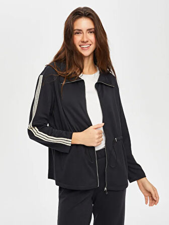 Zigzag Şerit Detaylı Beli Tünelli Modallı Eşofman Üst 007