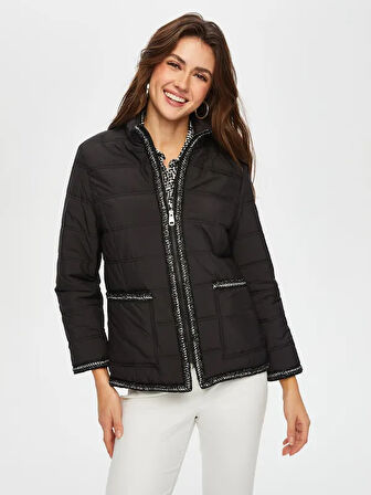 Simli Şerit Detaylı Kapitone Mont 002